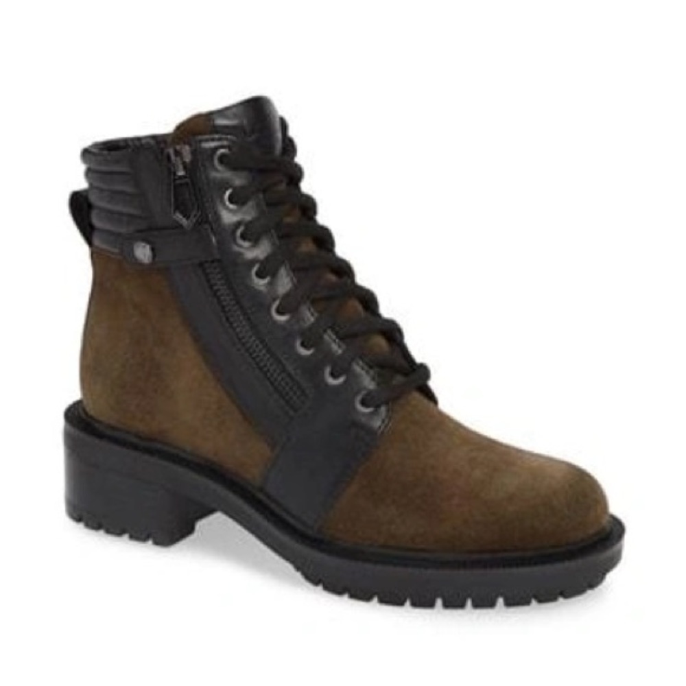 Botkier Moto Mixed Leather Zip Combat Boots